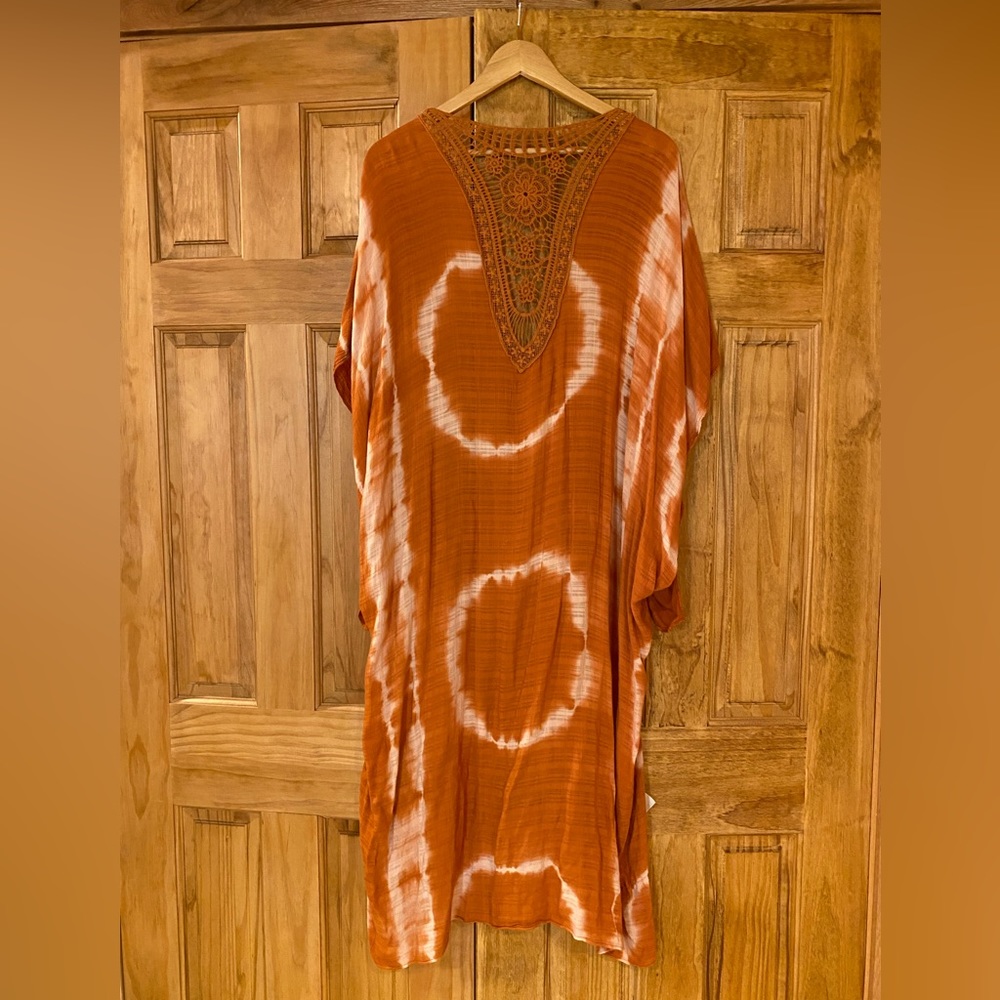 Three Bird Nest Full Length Orange Tie-Dye Kimono
